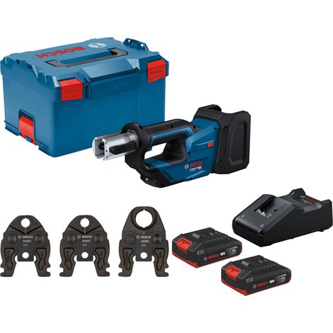 Bosch GPT 18V-19 Professional: utensile a batteria per pressatura 18 V 21 kN + 2 batterie da 2,0 Ah + caricabatterie + 3 ganasce di pressatura + L-Boxx (1/5)