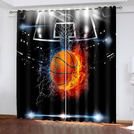 Basket-Ball Lot de 2 Rideaux Occultants, Basket Ball de Flamme de Sport Rideau Thermique Isolant Anti Froid, 140x240, Rideau Occultant avec Œillets Rideau Fenetre - 140L X 240H cm (2 Panneaux) (1/5)