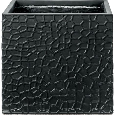 Vaso da fiori per uso esterno e interno in fibra di argilla quadrato decorativo 44 x 44 x 38 cm Nero Feiyan