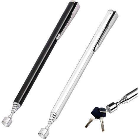 Ensemble de 2 aimants télescopiques, aimant télescopique en acier inoxydable, pince magnétique télescopique, jusqu'à 65 cm, pour vis, écrous, clés et pièces métalliques, robuste avec clip de poche (1/5)