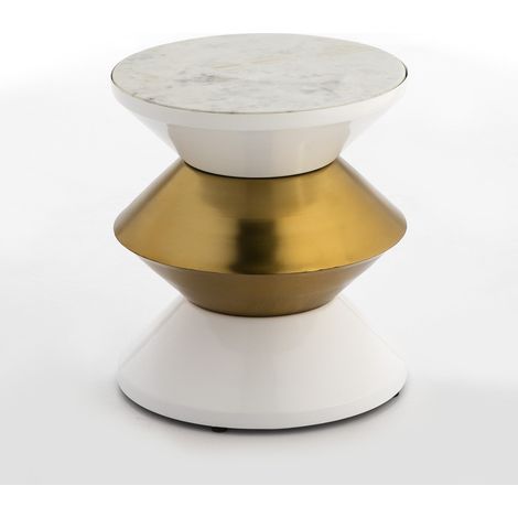 Table d'appoint ronde marbre blanc et métal doré Alex (1/2)