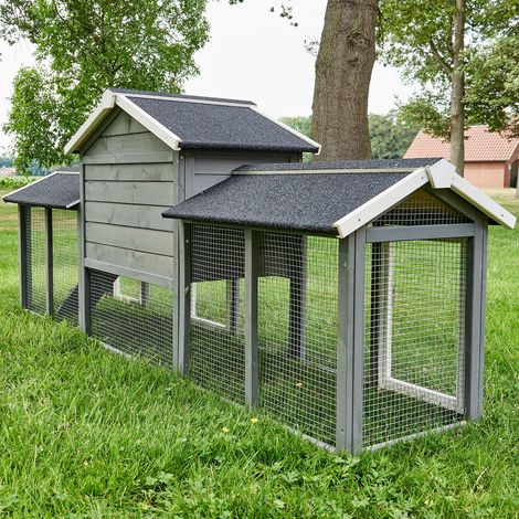 Bb-Loisir – Cage clapier enclos lapin extérieur en bois 210x54x85,5cm – Grand espace avec rampe en bois – Accès facile par 4 portes – Résistant aux intempéries