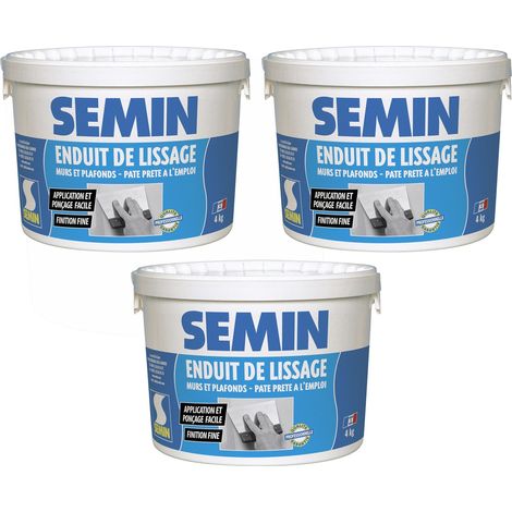Lot de 3 enduits de lissage en pâte pour murs et plafonds Semin - intérieur - Seau de 4 kg (1/5)