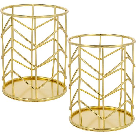 Lot de 2 porte-stylos dorés, pots à crayons design en W (1/5)