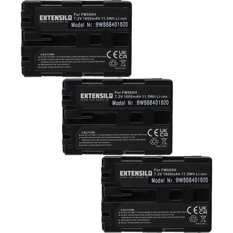 EXTENSILO 3x Akku kompatibel mit Sony Alpha ILCA-77M2, SLT-A57K, ILCA-77M2M, SLT-A57M, ILCA-68, SLT-A57, A900 Kamera (1600 mAh, 7,2 V, Li-Ion) (1/3)