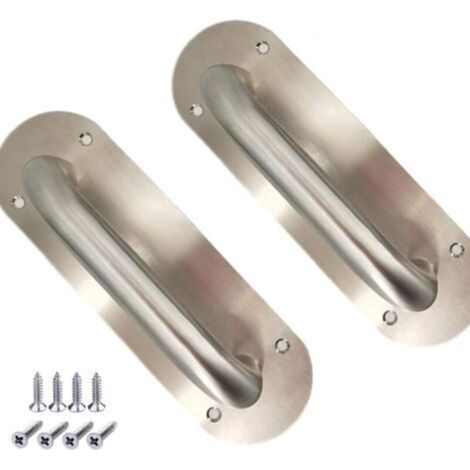Set di 2 maniglie per porte scorrevoli in acciaio inox - Maniglia per porta di garage/tagliafuoco/magazzino con viti di installazione (ovale argento, 200 x 65 mm)