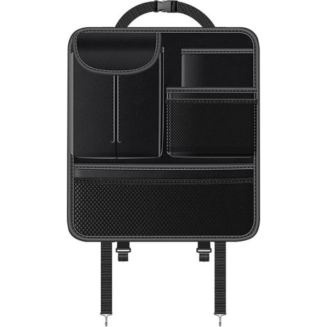 Sacoche de Rangement pour Dossier de Siège Auto, Organiseur Multifonctionnel Suspendu à l'Arrière, Pochettes pour Téléphone, Portefeuille, Lunettes, Boîte de Mouchoirs, Noir (1/5)