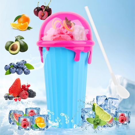 Slushy maker cup silicone 500ml, paille cuillère 2 en 1, gobelet réutilisable glaces smoothies bleu moderne (1/4)