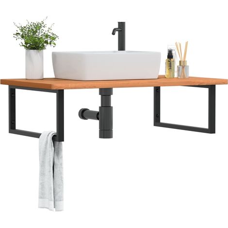 Waschbeckenregal Wandmontage Stahl und Massivholz Buche