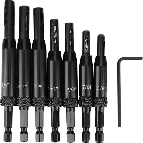 Kit de menuisier en bois noir : 7 pièces pour perçage de charnières avec clé hexagonale en L