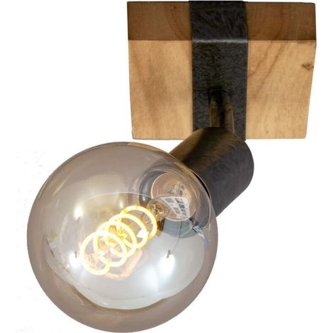 - Spot, spot mural, lampe murale rétro, vintage, spot rotatif et pivotant, 1x E27, métal-bois, couleur : gunmetal, 100x103x90mm (LxWxA) (1/5)
