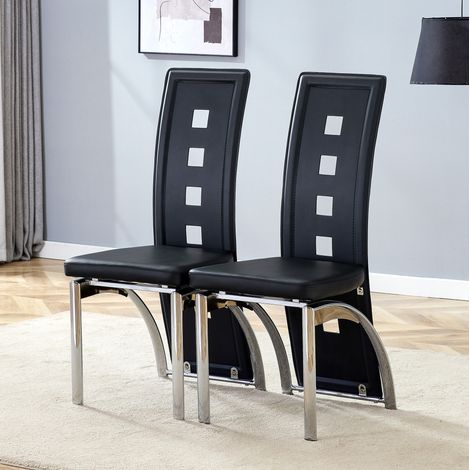 REDOM - Set di 2 Sedie da pranzo in PU nero con schienale a motivi geometrici e gambe in metallo argentato (1/5)
