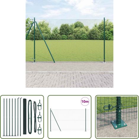 Außenzaun - Zaunpfosten Grün 10 x 1,4 m (25 x 25 mm Netz) Stahl und PVC (1/5)