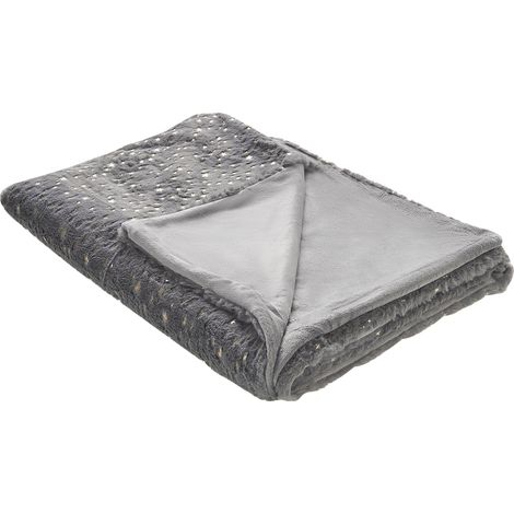 Plaid in poliestere grigio 130 x 180 cm motivo a stelle dorate coperta Alazeya