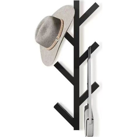 Appendiabiti da parete in metallo a forma di albero, con 6 ganci per abiti, sciarpe e borse, ideale per la casa o l'ufficio. (1/4)