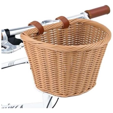 Panier de vélo tissé élégant en demi-cercle pour guidon avant de vélo adulte avec sangles en cuir réglables, panier de rangement étanche pour vélo - 28 x 23,5 x 19,5 cm, marron (1/5)
