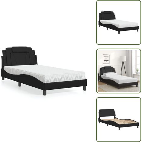 Bett mit Matratze Schwarz 100x200 cm Kunstleder - Schlafzimmermöbel - Doppelbett - Boxspringbett - Bettrahmen - Kunstlederbett (1/5)