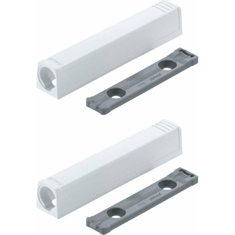 2x Adaptateur support droit à visser Blum 956A1201 79x14mm pour push to open loqueteau de porte Tip-on Charnière Meuble Cuisine Butée Fermeture Piston, blanc (1/4)