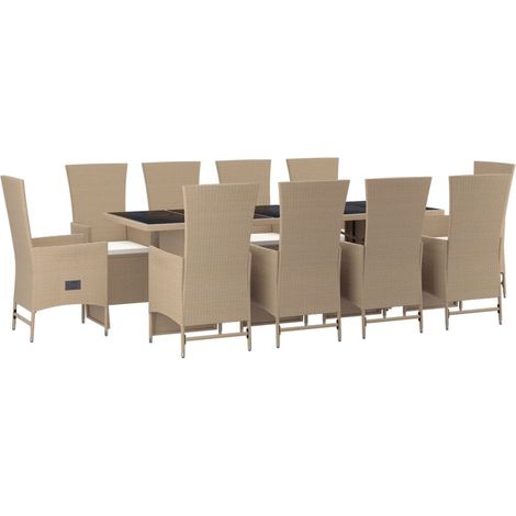 vidaXL Ensemble à manger de jardin et coussins 11 pcs beige poly rotin (1/5)