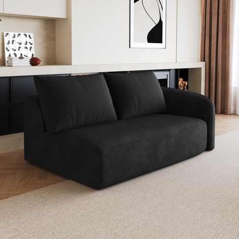 Sofá esquinero derecho de 2 plazas (95x35x35 cm), sin montaje, asiento cómodo, tejido negro (1/5)