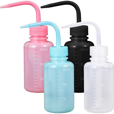 Lot de 4 flacons compressibles avec buse, 250 ml pour tatouage avec mesure, arrosoir pour plantes et laboratoires, 4 couleurs (1/5)