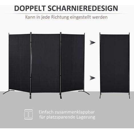 Panneau de séparation noir 3 pièces, paravent avec cadre métallique, cloison décorative pour pièce (1/5)