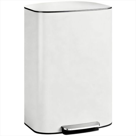 Poubelle à pédale design crème 50L en acier inoxydable, avec seau amovible et fermeture douce, 45,1x36,5x62,6cm (1/5)