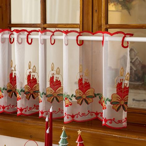 Lot de 2 brise-bise de cuisine de Noël, rideaux avec broderie (1/4)