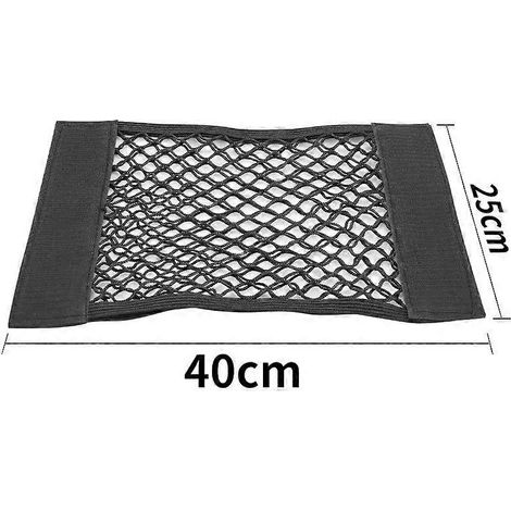 Sac de rangement universel en filet à fermeture auto-agrippante avec cordon élastique et bande auto-agrippante pour siège arrière de voiture (40 x 25 cm)