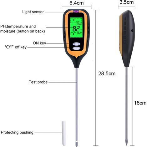 6-in-1 Soil pH Tester, Tester for Moisture/Fertility/pH/Temperature/Light/Ambient Humidity (1/5)