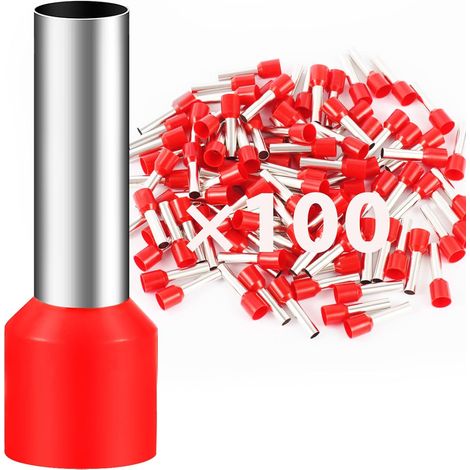 100Stk Aderendhülsen 10mm2 18mm Lang Aderendhülse Teillisoliert PVC Kabel-Verbinder aus Kupfer verzinnt (10mm²x18mm) (1/5)