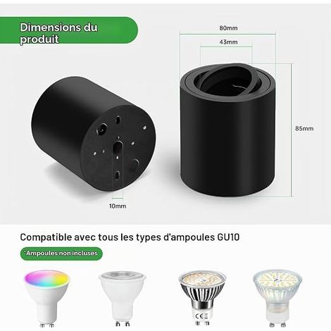 Spot en Saillie Orientable avec Douille GU10 Aluminium Noir (1/3)