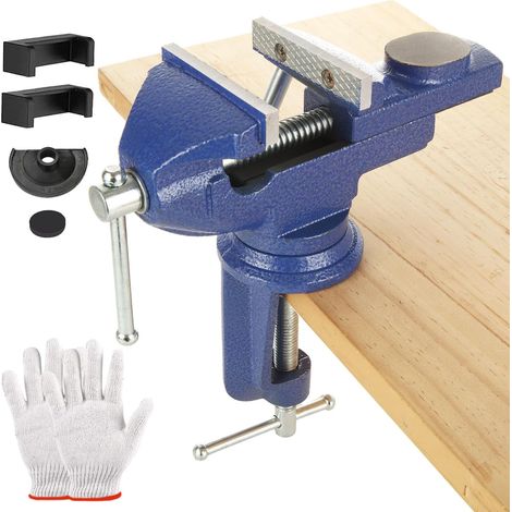 Étau 80 mm  Étau de base pivotante à 360° pour établi  Étau de table robuste pour petits projets d'artisanat, ponçage, perçage, soudure  Bleu (1/5)