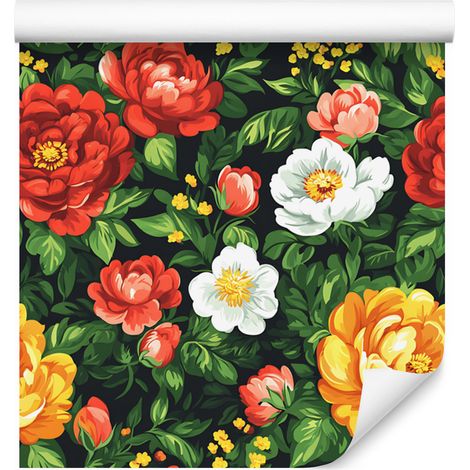 Papier peint vert bouteille à motifs floraux esthétiques pour salon et chambre 50x1000 cm (1/5)