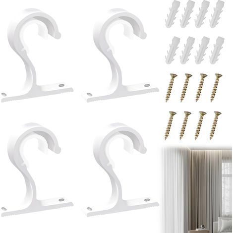 4 Pièces - Support De Tringle À Rideau - Crochet De Draperie - Fixation Robuste En Alliage D'aluminium - Pour Rideau Et Armoire - Blanc - 6x8cm (1/5)