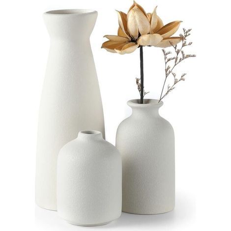 Ensemble de vases en céramique - 3 petits vases pour décoration de table de mariage, fête, salon, bureau, chambre, décoration bohème minimaliste (blanc) Vase à fleurs (1/4)