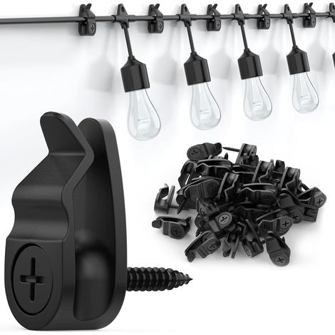 Clips pour guirlandes lumineuses d'extérieur, crochets résistants aux intempéries pour suspendre les guirlandes féériques, décoration de fêtes, noir, lot de 50