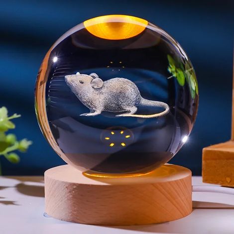 Boule de cristal colorée avec support lumineux LED, décoration en verre gravée au laser