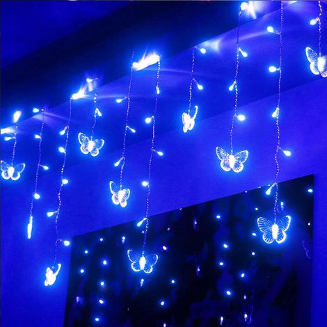 1 Guirlande lumineuse LED, papillons bleus, mode multiple, connexion en série, décoration mariage, fête (1/5)