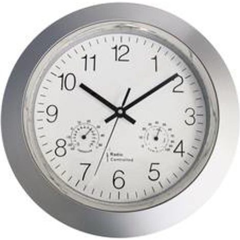 [GEBRAUCHT] B-Ware Eurotime Funk Wanduhr Uhr Mit Thermometer Wanduhr Uhr Hygrometer Analog Silber