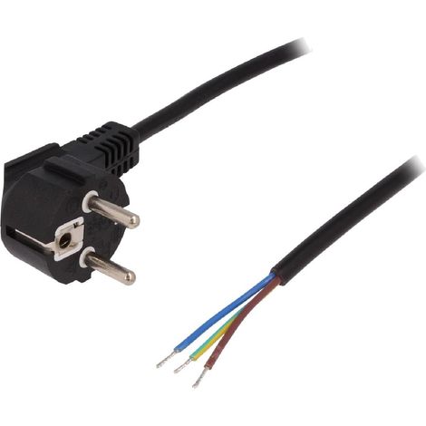 Cordon d'alimentation avec prise male angulaire 10A 250V 1.5m - Noir