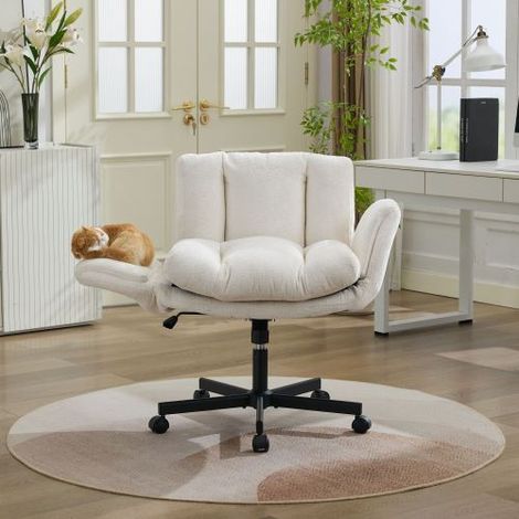 Sedia da ufficio girevole moderna in ciniglia, sedia da lavoro regolabile in altezza con braccioli convertibili in diverse posizioni, comoda sedia da scrivania a doppia imbottitura per casa, studio, t (1/5)