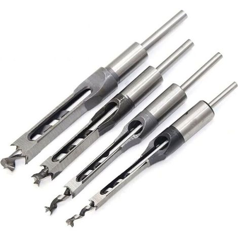 Set 4 bédanes à trou carré - Acier creux - 1/4-3/8 pouces - Menuiserie précise - Outils durables
