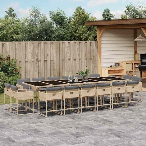 Ensemble à manger de jardin et coussins 17 pcs-Salon de jardin mélange beige 813897 (1/5)