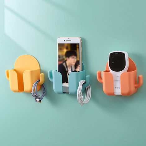 [Wandzubehör] Selbstklebende Wandhalterung für Handy und Ladegerät, orangefarbenes ABS-Material, 11 x 13 cm, mit Haken für das Homeoffice (1/5)