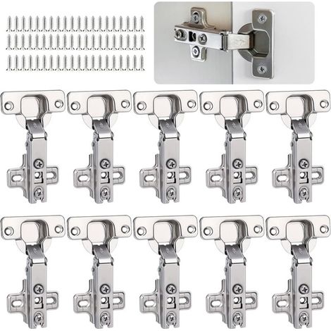 10 PCS Cabinet Hinges, Cold Roller Hinges with Screws, Full Overlay Mute Kitchen Units Door Hinges for Bathroom, Bedroom, Dining Room