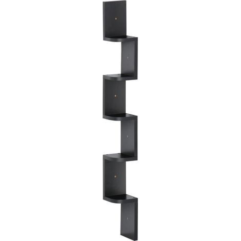 Étagère d'angle Murale à 5 Niveaux Hauteur 120 cm Forme de Zigzag en Bois Noire (1/5)