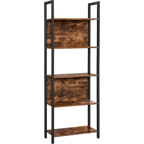 Libreria a 5 ripiani stile industriale rustico in legno e acciaio nero (1/5)