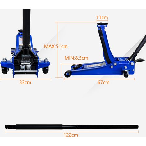 Cric rouleur hydraulique 3 tonnes à double pompe avec pédale, bleu HAVRYA (1/5)
