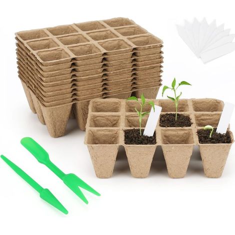 120 Pièces Pot semis biodegradable, Pot de Culture biodegradable, godets pour semis de graines, avec 10X étiquettes pour Plantes Plastique et Une Paire d'outils de Migration (1/5)